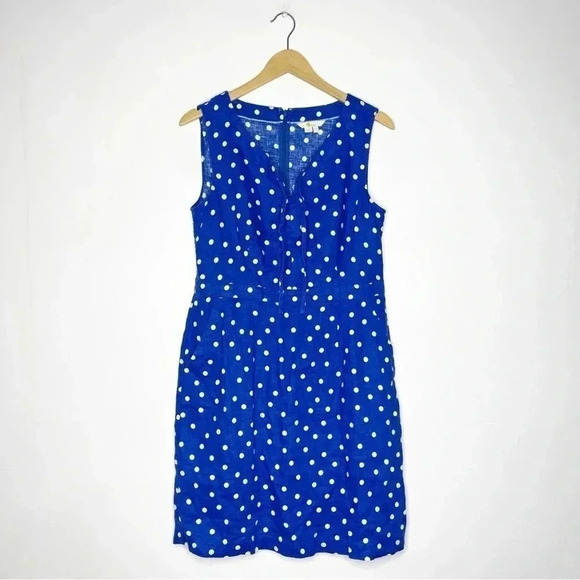 Boden Blue Polka Dot Rae Linen Dress Size 8 Tall Long - Picture 9 of 10